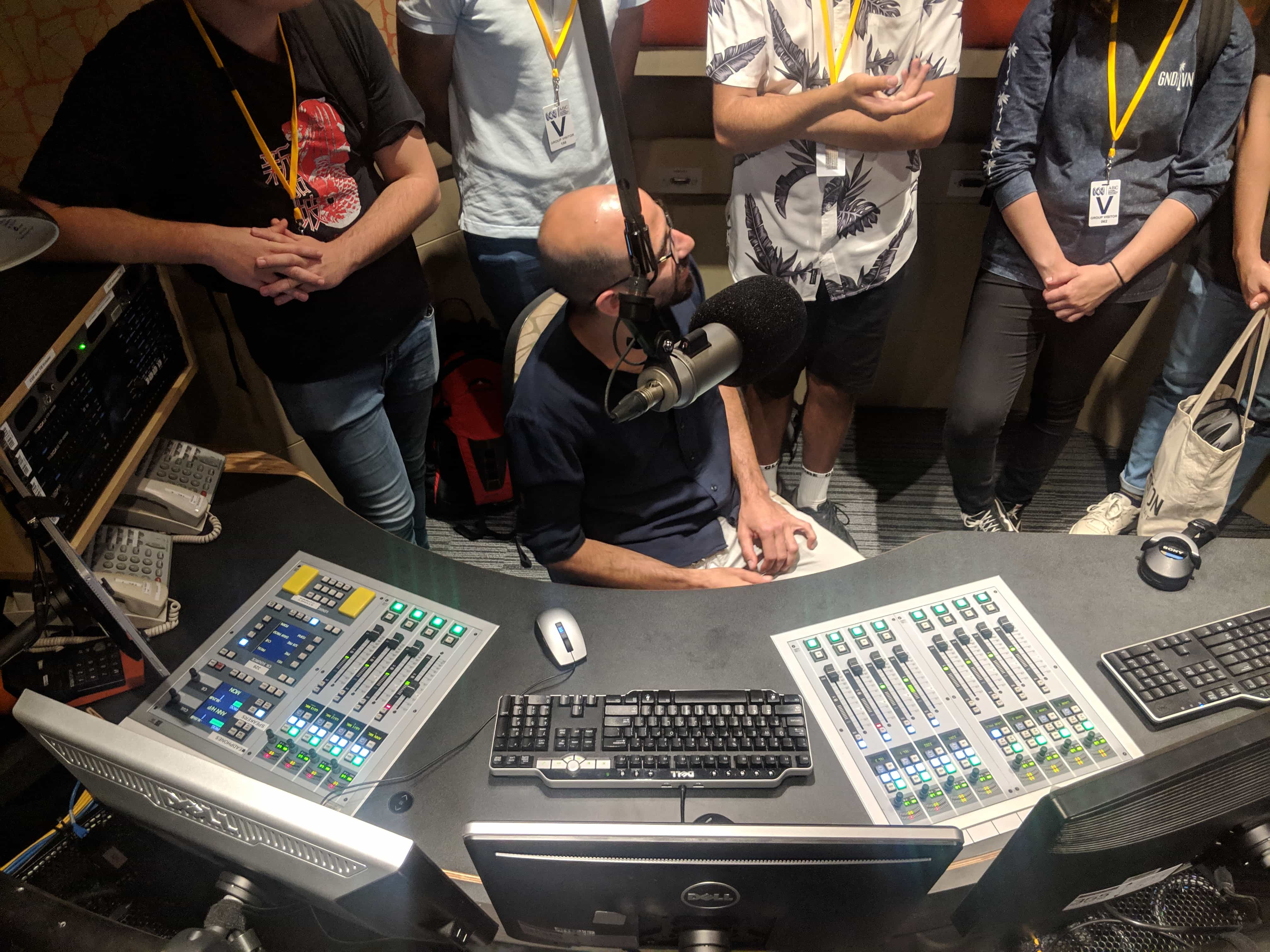 Oren teaching interns about broadcast